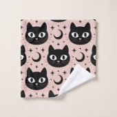 Niedliche Schwarze Katzen & Himmelskörper Hallowee Badhandtuch Set (Waschlappen)
