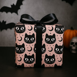 Niedliche Schwarze Katzen & Himmelskörper Hallowee Geschenkpapier