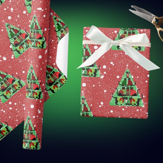 Niedliche Schwarze Katzen in Sweaters Weihnachtsba Geschenkpapier