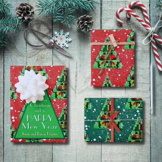 Niedliche Schwarze Katzen in Sweaters Weihnachtsba Geschenkpapier Set