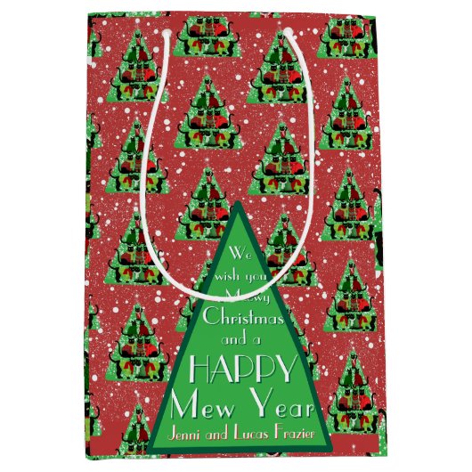 Niedliche Schwarze Katzen in Sweaters Weihnachtsba Mittlere Geschenktüte (Vorderseite)