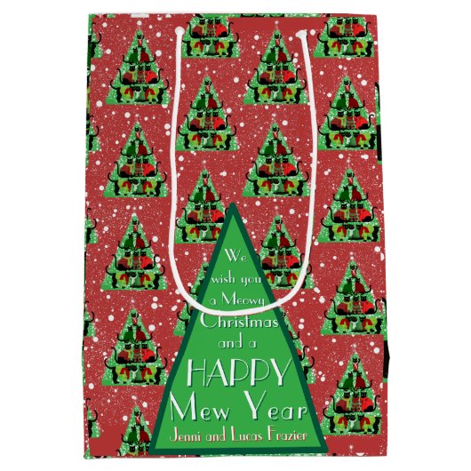 Niedliche Schwarze Katzen in Sweaters Weihnachtsba Mittlere Geschenktüte (Rückseite)