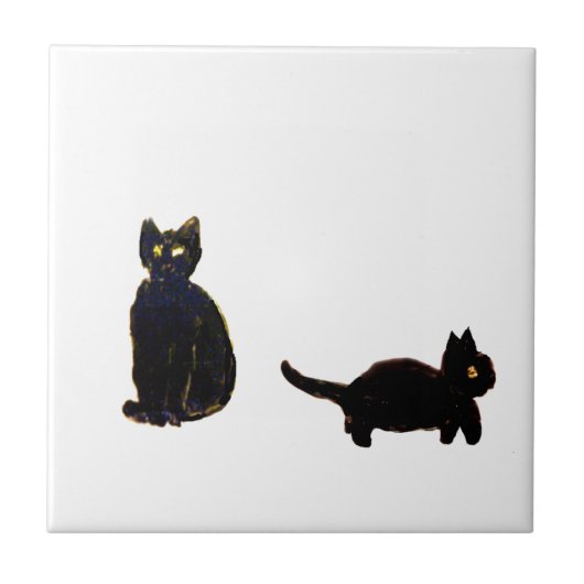 Niedliche schwarze Katzen-Kunst Fliese (Vorderseite)