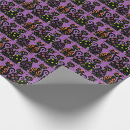 Niedliche Schwarze Katzen Lila Halloween-Muster Geschenkpapier
