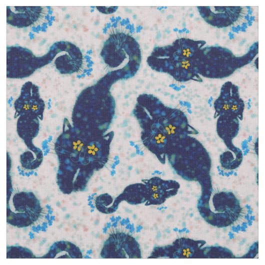 Niedliche Schwarze Katzen mit Blume-Muster Stoff (Nahaufnahme)