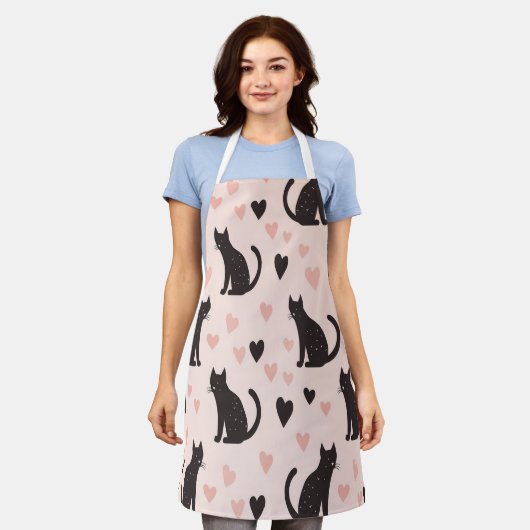 Niedliche Schwarze Katzen Muster Schürze - Herz & (Getragen)