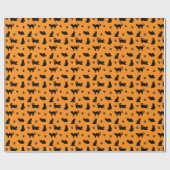 Niedliche Schwarze Katzen Paw Prints Orange Hallow Geschenkpapier (Flach)