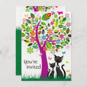 Niedliche Schwarze Katzen und Blume Bäume Kinderdu Einladung (Vorne/Hinten)