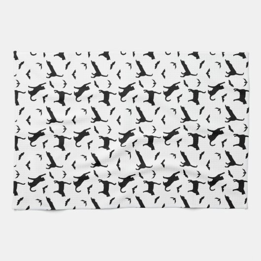Niedliche schwarze Katzen und Fledermäuse-Muster z Geschirrtuch (Horizontal)