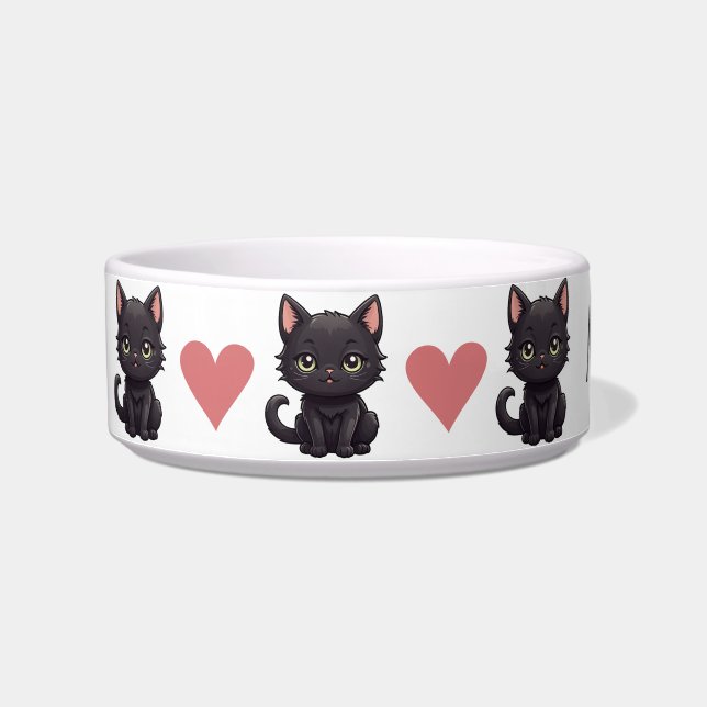 Niedliche Schwarze Katzen und Herz personalisieren Napf (Links)