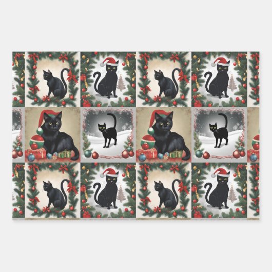 Niedliche Schwarze Katzen Weihnachtskollektion für Geschenkpapier Set (Vorderseite)