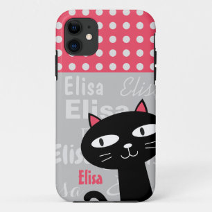 Niedliche schwarze Katzenrosa Polka Punkte Fügen S Case-Mate iPhone Hülle