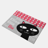 Niedliche schwarze Katzenrosa Polka Punkte Fügen S Fußmatte (Schrägansicht)