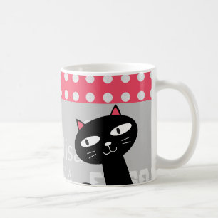 Niedliche schwarze Katzenrosa Polka Punkte Fügen S Kaffeetasse