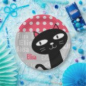 Niedliche schwarze Katzenrosa Polka Punkte Fügen S Pappteller (Party)