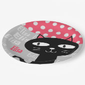 Niedliche schwarze Katzenrosa Polka Punkte Fügen S Pappteller (Schrägansicht)