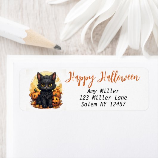 Niedliche Schwarze Kitten mit Jack-O-Lanterns Hall (Insitu)