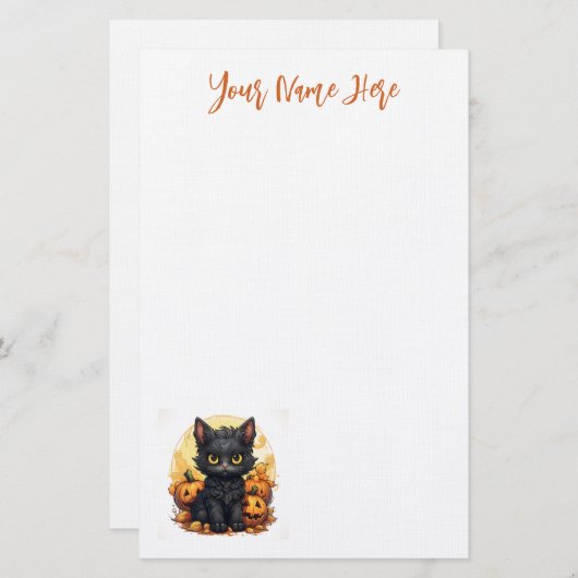 Niedliche Schwarze Kitten mit Jack-O-Lanterns Hall Briefpapier (Vorne/Hinten)