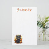 Niedliche Schwarze Kitten mit Jack-O-Lanterns Hall Briefpapier (Stehend Vorderseite)