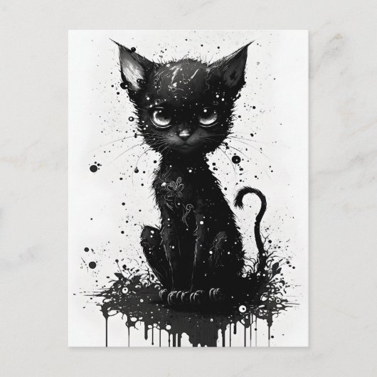 Niedliche schwarze Kittenfarben drucken Goth Postc Postkarte (Vorderseite)