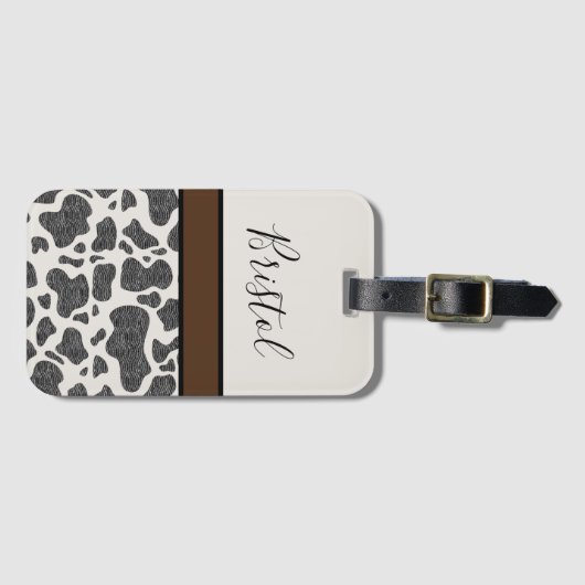Niedliche schwarze Kuh Spots Tierdruck Personalisi Gepäckanhänger (Vorderseite (Horizontal))