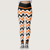 Niedliche schwarze orange Zickzack Leggings (Vorderseite)