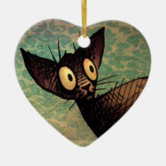 Niedliche schwarze orientalische Katze Keramikornament (Vorne)