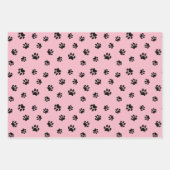 Niedliche schwarze Paw-Drucke Pastellfarben Rosa B Geschenkpapier Set (Vorderseite)
