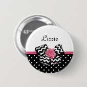 Niedliche schwarze Punkte Rosa Zickzack Bow und Na Button (Vorne & Hinten)