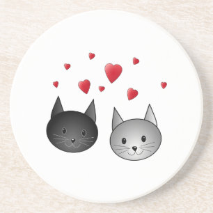 Niedliche schwarze und graue Katzen, mit Herzen Sandstein Untersetzer