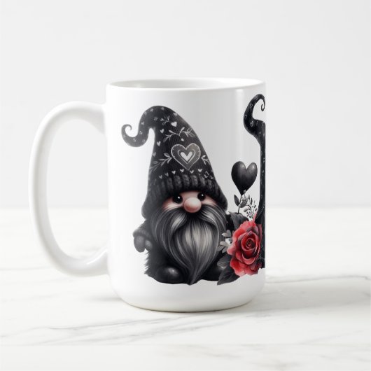 NIEDLICHE SCHWARZE UND ROTE VALENTINE DACHGNOMES KAFFEETASSE (Links)