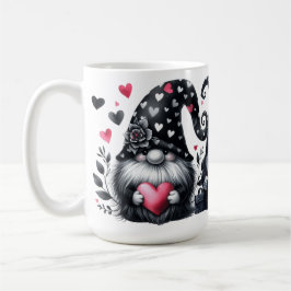 NIEDLICHE SCHWARZE UND ROTE VALENTINE DACHGNOMES KAFFEETASSE