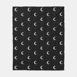 Niedliche schwarze und weiße Mond und Sterne Fleecedecke