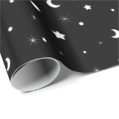Niedliche schwarze und weiße Mond und Sterne Geschenkpapier (Rolleneckpunkt)
