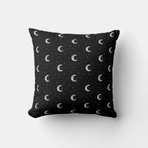 Niedliche schwarze und weiße Mond und Sterne Kissen
