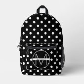 Niedliche schwarze und weiße Polka Dots Monogramm Bedruckter Rucksack (Vorderseite)
