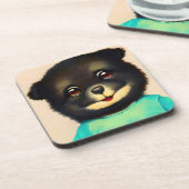 Niedliche Schwarze Welpen-Abbildung Getränkeuntersetzer (Linke Seite)