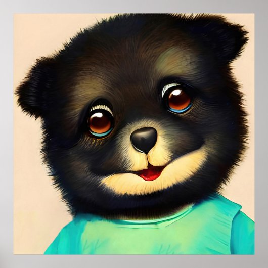 Niedliche Schwarze Welpen-Abbildung Poster (Vorne)