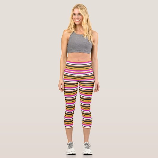 Niedliche, schwarzgelbe Streifen Capri Leggings (Vorderseite)