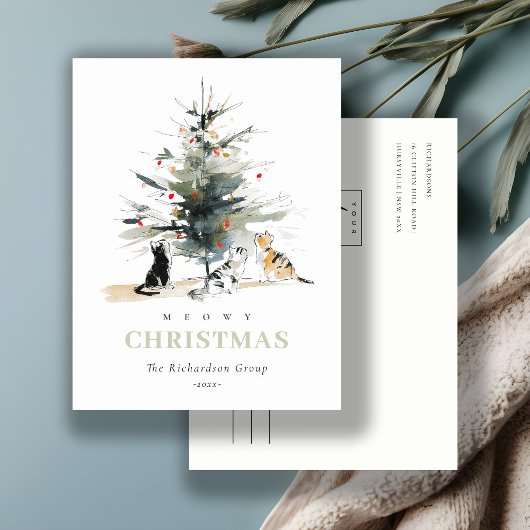 Niedliche, schwärzige Weihnachtsbaumkatzen Firmenl Feiertagspostkarte