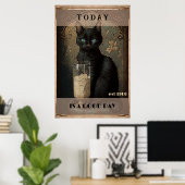 Niedliche Schwarzkatze, die Milch trinkt Poster (Heimbüro)