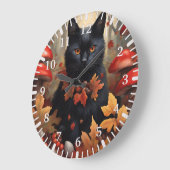 Niedliche Schwarzkatze im Herbstwald Große Wanduhr (Winkel)