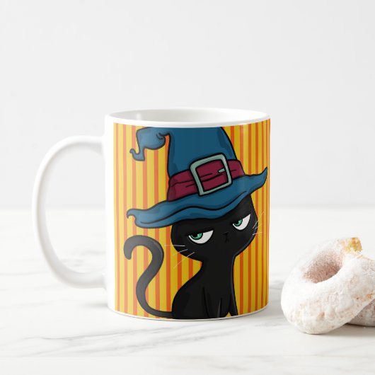 Niedliche Schwarzkatze Kaffeetasse (Mit Donut)