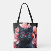 Niedliche Schwarzkatze mit Brille und Kopfhörern Tasche (Rückseite)