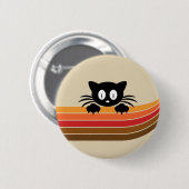 Niedliche Schwarzkatze mit Retrostreifen Button (Vorne & Hinten)