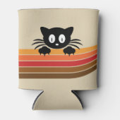Niedliche Schwarzkatze mit Retrostreifen Dosenkühler (Vorderseite)