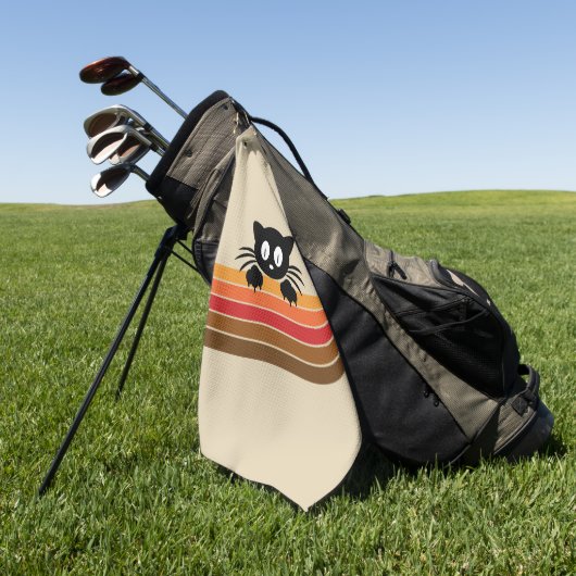 Niedliche Schwarzkatze mit Retrostreifen Golfhandtuch (Gras)