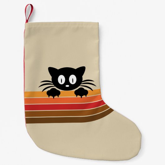 Niedliche Schwarzkatze mit Retrostreifen Kleiner Weihnachtsstrumpf (Vorderseite)
