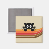 Niedliche Schwarzkatze mit Retrostreifen Magnet (Vorderseite/Rückseite)