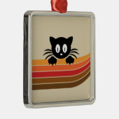 Niedliche Schwarzkatze mit Retrostreifen Ornament Aus Metall (Rechts)